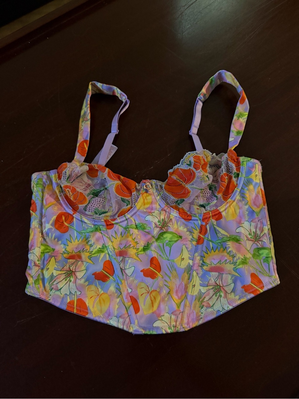 Savage X Fenty Floral Lace-Trim Bustier Crop Top